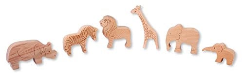 Kidodido Safari Tierfiguren Spielzeug aus Holz | Afrikanische Holztiere Spielset | Zootiere aus Holz | Geschnitztes Holz Montessori Tierspielzeug | 6-teiliges Tierfiguren Set
