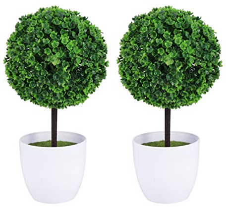 Milisten Künstliche Buchsbaum-Kugel, 2 Stück, künstlicher Buchsbaum-Formschnitt im Topf, künstliche Buchsbaumpflanzen, Topfpflanze, Bonsai, dekorative Innen- oder Gartendekoration, gefälschte