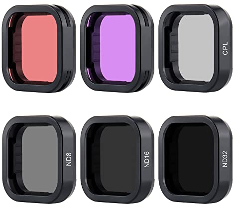 YALLSAME ND-Filter/Schnorchelfilter, 6er-Pack, Zubehör-Set für GoPro Hero 12, 11, 10, 9, schwarz, mit ND32/16/8 CPL und 2 farbigen Rotfiltern, ideal für Standard-Tagesfotografie und flache