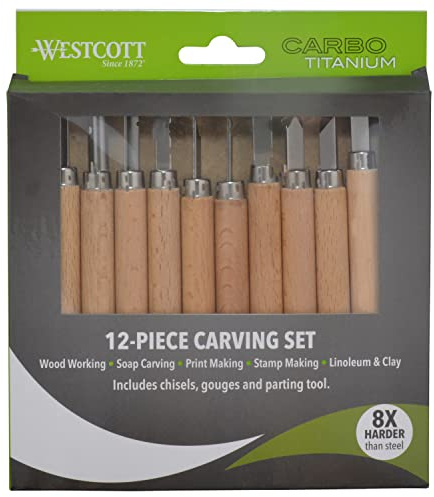 Westcott CarboTitanium Carving Tools for Wood Working, Soap Carving, Print Making, Clay Sculpture, 12-Piece Set