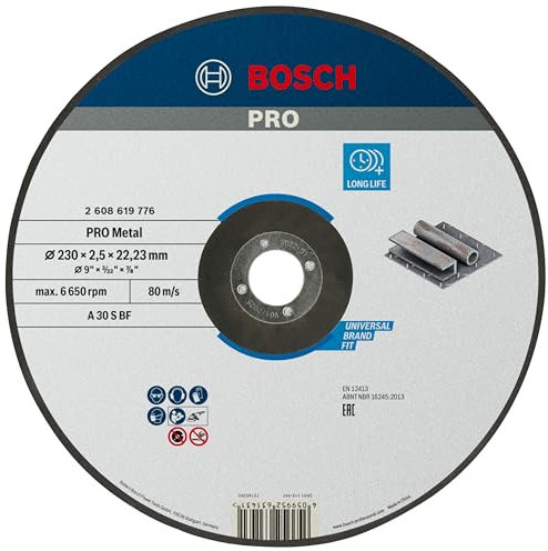 Bosch 1x PRO Metal Longlife Trennscheibe für große Winkelschleifer und 22,23‑mm-Bohrung (für Stahl, Ø 230 mm, Professional Zubehör Großer Winkelschleifer)
