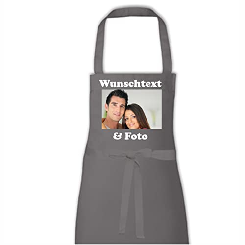 INDIGOS UG - Schürze - Grillschürze - individuell - personalisiert Wunschtext - Foto - Wunschname - dunkelgrau - BBQ - Party - Funshirt - Fasching - Freizeit - Fussball - Grillen