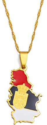 Serbien Adler Karte Und Flagge Anhänger Halsketten – Karten des Landes Charm Anhänger Schmuck Ethnische Schlüsselbeinkette Für Damen Herren Patriotische Pulloverkette Halsketten, Gold,