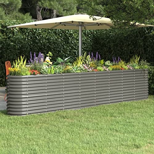 Yolola Hochbeet Metall Oval Hochbeet Metall GrauHochbeet Metall 332 x 40 x 68 cm Hochbeet Garten & Balkon,Draußen Stahl Gemüsebeet, Gartenbeet,Pflanzbeet für Gemüse & Kräuter