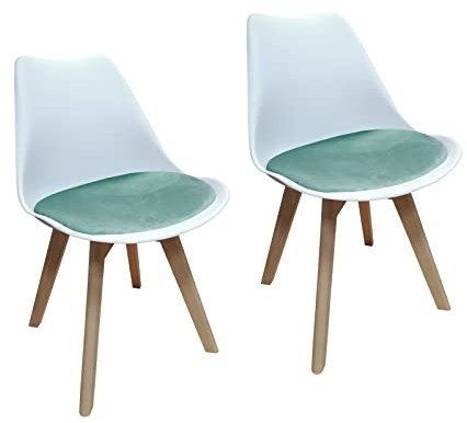 HTI living Stuhl Atlanta Weiß, Velvet Türkis Esszimmerstuhl Kunststoffschale Samtbezug Holzfüße 2-teilig
