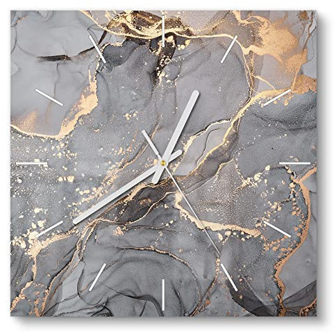 DEQORI Glasuhr | 30x30 cm | Motiv Elegantes Marmormuster | ausgefallene leise Design Uhr aus Glas | Wanduhr für Wohnzimmer & Küche | Moderne Hingucker Uhr für die Wand