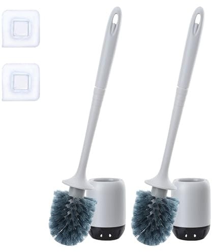 Toilet Brush, Funnydin 2 Pack Toilet Brushes & Holders, Toilet Brush Set for Easy Cleaning - Easy to Assemble, Drip-Proof, Toilet Cleaner Brush for Bathroom, Grey
