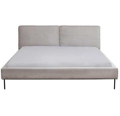 Kare Design Bett East Side Cord, Grau, Polsterbett, Massivholz, Easy Clean Bezug, Strapazierfähig, Minimalistisches Design, Schlafzimmer, Queen-Size, 100x160x224 cm (H,B,T)