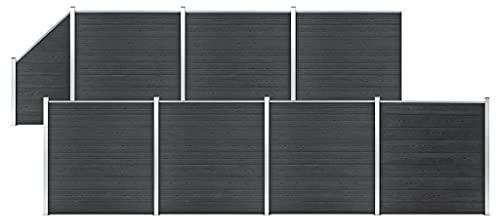 Camerina WPC Zaun-Set 7 Quadrate + 1 Schräge 1311x186 cm Grau Sichtschutzzaun Palisadenzaun Zaun Sichtschutz Gitter Gartenzaun Komplettset