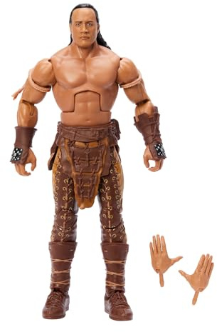 Mattel WWE Elite-Actionfigur und Zubehörteile, ca. 15 cm großer The Rock als der Scorpion King-Sammelfigur mit 25 Bewegungspunkten und austauschbaren Händen HTX24