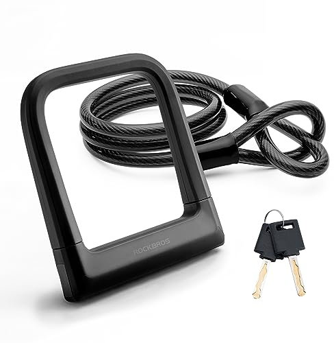 ROCKBROS Bike Lock High Security Heavy Duty Motorbike U/D-Lock with 2 Keys, for Bicycle, Motorcycle, Electric Scooter, Mountain Road/Folding Bikes