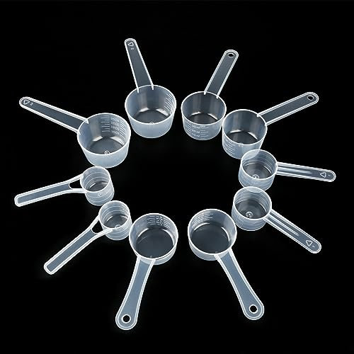 10 cucharas medidoras, cucharas dosificadoras de café en polvo de proteínas, cucharas medidoras de plástico transparente, gramo, para cocinar y cocinar, dosificador de detergente, dosificador de