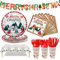 Nkaiso Vaisselle de fête de Noël Party Supplies Set, Serviettes Gobelets en papier, Assiettes à dessert Lot de 142 Père Noël Réutilisable Vaisselle Set Décorations de fêtes Joyeux Noël-20 Invités