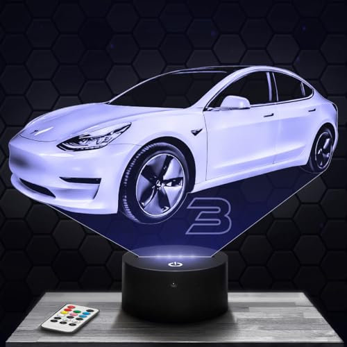 Lampephoto.fr Nachttischlampe Auto T Model 3 deko Supercar Tuning. Geschenkidee Mann objekt Auto T Model 3 Nachtlicht Erwachsene deko Zimmer. Weihnachten