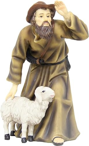 FADEDA Hirte mit Schaf/Höhe:7 cm/handbemalt/detailgetreue Krippen Figuren - Weihnachten Tisch Dekoration Krippe Zubehör