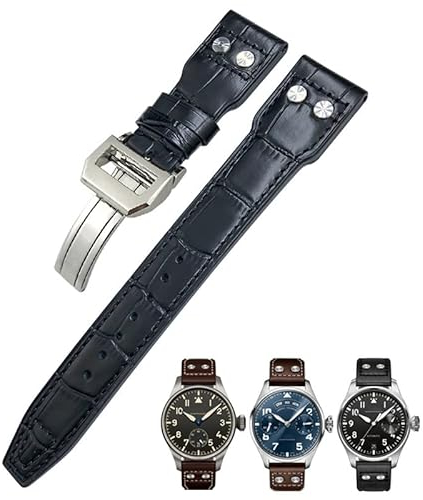 FNDWJ 22mm Nieten Echtes Leder Armband Fit Für IWC Big Pilot TOP GUN Uhr IW3777 Kalbsleder Armband, Gold Buckle, Achat