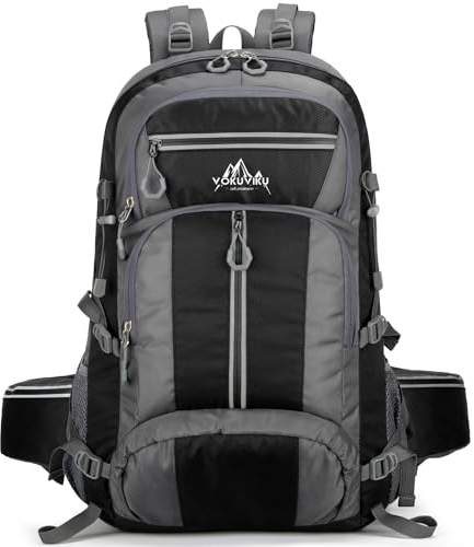 VOKUVIKU Trekkingrucksack Reiserucksack Campingrucksack Wanderrucksack Großer Rucksack für Herren Damen 50L (1er Pack), Grau
