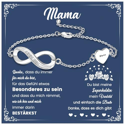 CheersLife Muttertagsgeschenke für Mama,Muttertagsgeschenk Schmuck,Infinity Damen Armband Silber,Geburtstag Weihnachten Muttertagsgeschenk für Mama Mutter von Tochter Sohn Beste Mama Armband Geschenk