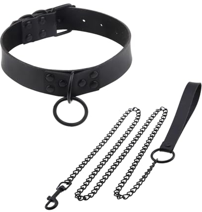 EUPSIIU PU Leder Halskette O-Ring Damen, Choker Schwarz, Punk Gothic Halsband Halsreif, Charm verstellbare Kragen Halskette, Gothic Kleidung Damen, für Cosplay Halloween Party Zubehör