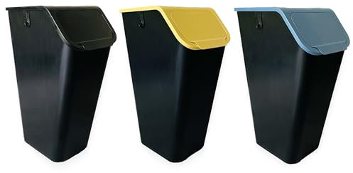 Go Practic 3-er Mülleimer-Set Küche Mülltrennsystem 3x Mülleimer 35l mit Deckel Stapelbar CLICK-Funktion