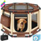 LOVPET® Welpenlaufstall drinnen draußen Welpenauslauf Hunde-Käfig Oxford-Gewebe Tier-Laufstall Kleintier Katzen Freigehege Rahmen PVC-Rohr mit Tasche, 3X Kauknochen & 10 Pad, L 112x112x62cm, Beige