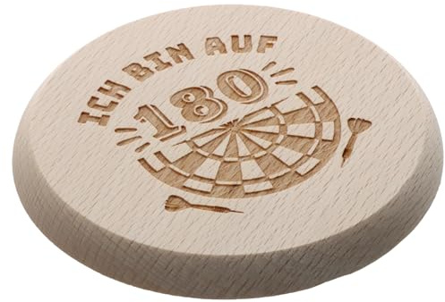 Spruchreif Holzuntersetzer „Ich Bin auf 180“ – Geschenk für Dartspieler und | Gravierter 2-in-1-Untersetzer aus Buchenholz – Geschenk für Dartspieler und Dartsfans
