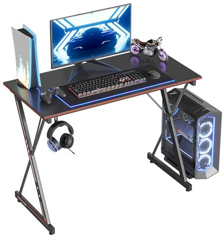 CubiCubi Gaming Desk Computer Desk, Carbon Fiber Home Office Desk Table Gamer Workstation with Headphone Hook, Simple Game Table