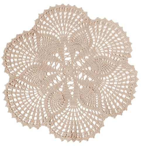 BOMHCS Handgefertigte Häkelspitzen-Deckchen, 38,1 cm bis 43,2 cm, rund, 6 Blütenblätter, Untersetzer, Vintage-Deckchen, Vasen, Tassenmatten (1, beige)