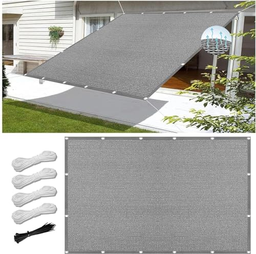 Sonnensegel Atmungsaktiv Rechteckig mit Ösen 250 x 400 cm, 98% Uv-Schutz,Atmungsaktiv,Isolierung, Sonnenschutz Beschattung Rechteckig, Sonnensegel Shade Sails, für Garten Balkon, Hellgrau