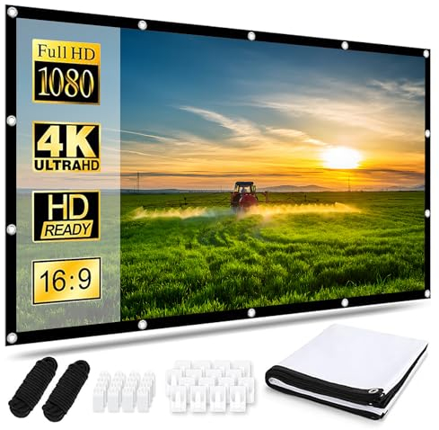 Telo Proiettore 120 Pollici: 16: 9 4K HD Schermo per Proiettore Portatile Anti Rughe Pieghevole Schermo Doppia Faccia Proiettore per Campeggio Home Cinema Riunione Scolastica