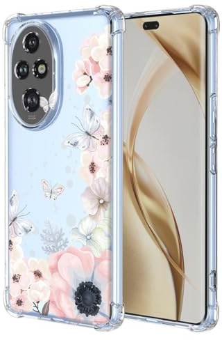 SEAHAI Cover per Honor 200 5G, Custodia Protettiva Ultra Sottile ed Elegante in Silicone TPU Trasparente, Bello Fiori Colorful Cover Antiurto Case - Camelia