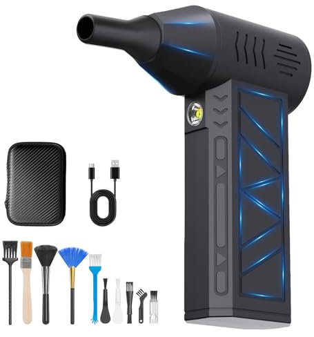 Joollurm Compressed Air Duster PC Cleaner, 100000RPM 4-Gear Cordless Rechargeable Air Blower with Organizer for Laptop, Keyboard, Electronics, Building Blocks Cleaning