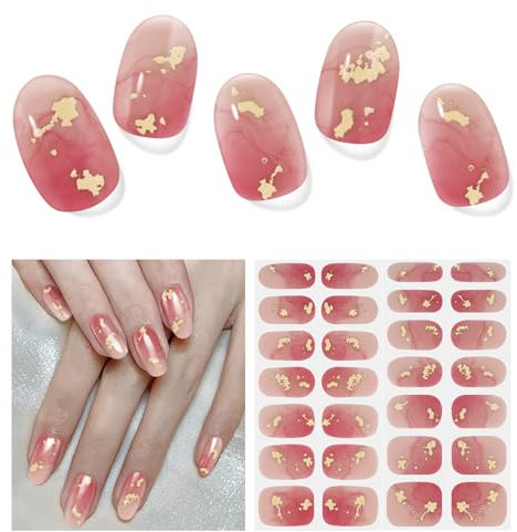 Nagelfolie UV Härtend - 28 Stück Nagelsticker Herbst Weihnachten UV Gel Nagelfolien Selbstklebend Chirstmas Nail Sticker Nagellackstreifen Gel-Nagelaufkleber Art Stickers DIY für Damen (Rot)
