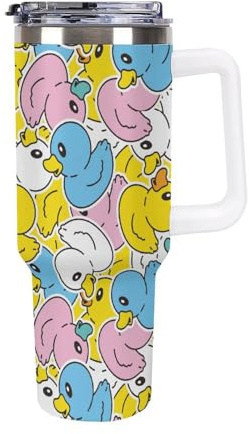 Niapessel Leak Proof Tumbler, Insulated Water Bottles with Straw, Cute Cartoon Duck Insulated Cup with Handle 40 Oz Stainless Steel Flask for School, Travel, Car, Sports, Work
