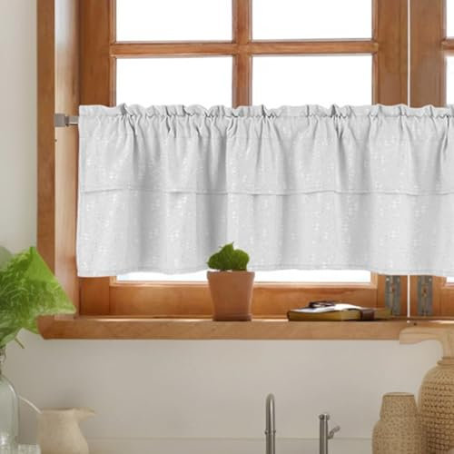 Vorhang Küchenzeile Halbverdunkelnde 1 Stück Modern 61 cm Höhe, Küchen Scheibengardinen Leinenoptik Weiss Doppellagig Bistrogardinen Jacquard Wohnzimmer Landhaus 61x137cm