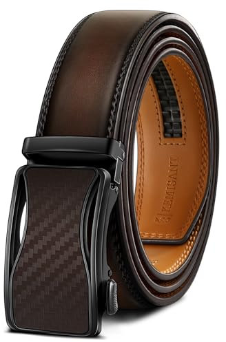 KEMISANT Gürtel Herren, Ledergürtel Ratsche Automatikschließe für Herren Business Anzug, 35mm Breit Gürtel,Größe Angepasst(Dunkelbraun,105cm/28-34 taille verstellbar)