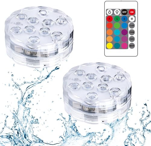 KARELLS Luci per Piscina, Luci Led Senza Filo, 10 LED Multicolore, Telecomando, Impermeabili, Decorative per Acqua, 6 x 1.5 x 10 cm