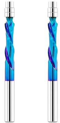 FOCSTOL Fresa Compresión Espiral para Madera 6,35mm - 2 piezas Fresa Carburo Helicoidal con Rodamiento Inferior para Recortar Madera