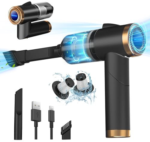 Unipampa Handstaubsauger Akku, 9000Pa Handstaubsauger Kabellos, Auto Staubsauger Stark, USB aufladbar Tragbar Mini Staubsauger, Nass & Trocken Handsauger, 4000mAh, für den Auto, Haus, Küche, Tierhaare