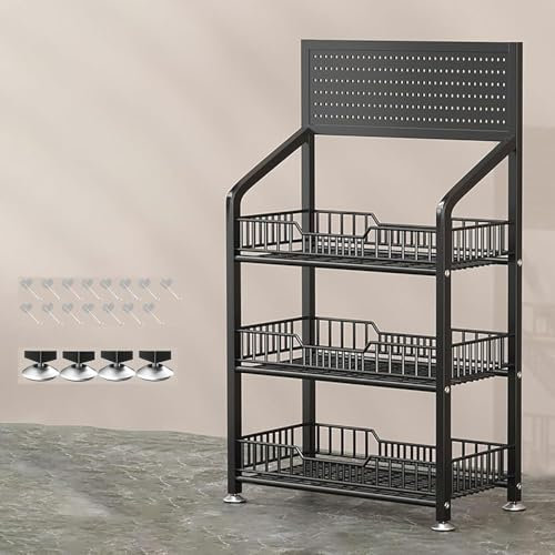 Storage rack，Lockers， with 15 Hooks, 3 l s For Food Drinks Vegetable Merchandise, Portable (Size:106cmx28x50cm,Color:Black)