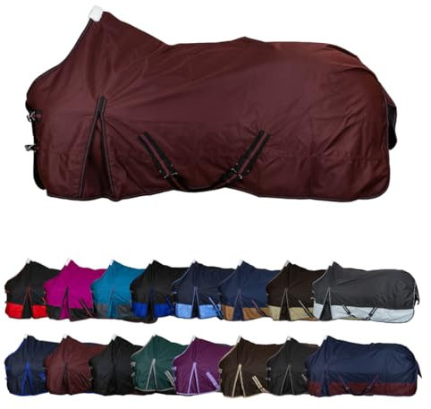 RL24 - Winterdecke Weidedecke 600D Basicline – atmungsaktive, Wind- & wasserdichte Outdoordecke mit Innenfutter & Kreuzbegurtung – Pferdedecke in Weinrot – 95cm (100g/m² Füllung)