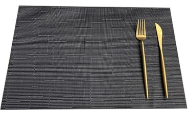 KnSam Tischsets Platzsets Waschbar Quadratisch, 2Pcs Set PVC Platzdeckchen rutschfest Gewebt Einfarbig, Tischuntersetzer Natur Dunkelgrau für Hause Küche Restaurant und Hotel, 30x45CM