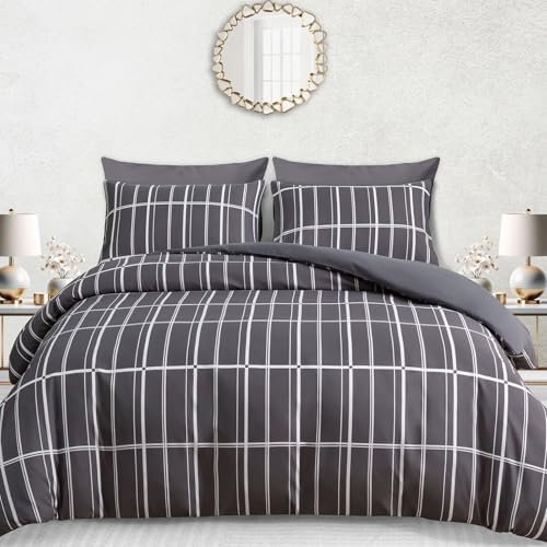 Pamposh Double Duvet Set - Premium Brushed Microfiber Double Duvet Cover - Ultrasoft Reversible Lightweight Bedding Set 3Pcs with Zipper Closure