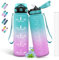 Gourde 1l, Gourde Sport, Gourde Graduée pour 1 Journee, Gourde Reutilisable avec Marqueur de Temps, Facile à Nettoyer, Gourde Adulte anti Fuite, pour Camping, Randonnée, Yoga, Running, Vert-Rose