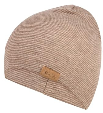 Sterntaler Beanie aus Mischgewebe mit dünnen Streifen - kuschelige Unisex Mütze in Melange-Optik mit Zwei Tragevarianten - bequem und stylisch - braun Melange, Größe 53