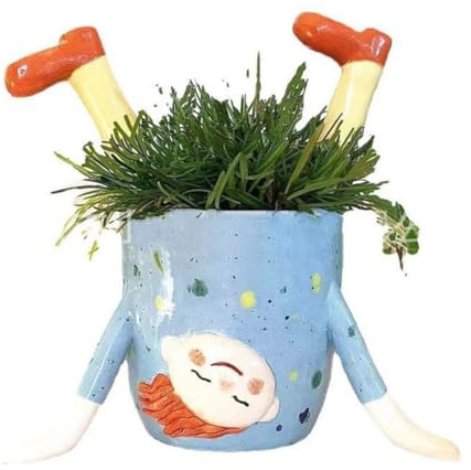 Gvvsjgdbis Inverted Girl Flower Pot Flower Pot Indoor Outdoor Plant Container Home Balcony Garden Dress Up Blue
