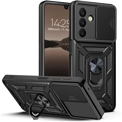 LBH Armor Hülle für Samsung Galaxy A26 5G Case mit Kameraschutz Outdoor Stoßfest Handyhülle 360 Grad Metal Ring Halter Ständer Schutzhülle für Handyhalterung Auto Magnet Schwarz