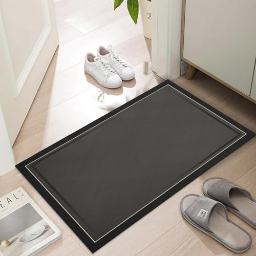 LYGLIGH Door Mat Indoor, Ultra Thin Door Mat, 1/10 in Thin Door Mats for Inside Entry, Non-Slip, Absorbent, Quick-Dry Bath Mat, Washable, Fit Under Door Entryway Rug for Entrance, 30X17, Black
