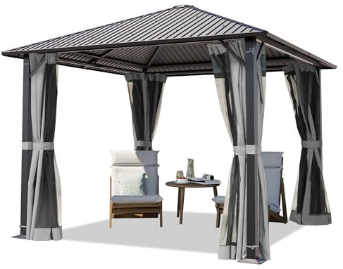 TOOLPORT Gartenpavillon 3x3 m mit Stahldach - Hardtop Pavillon mit 4 Seitenteilen und Moskitonetzen in Grau