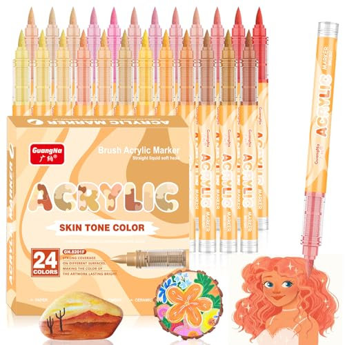 24 colores tonos de piel acrílicos lápices acrílicos para piedras resistentes al agua, marcadores de pincel impermeables para tonos de piel y pintura de retratos, marcadores acrílicos para madera